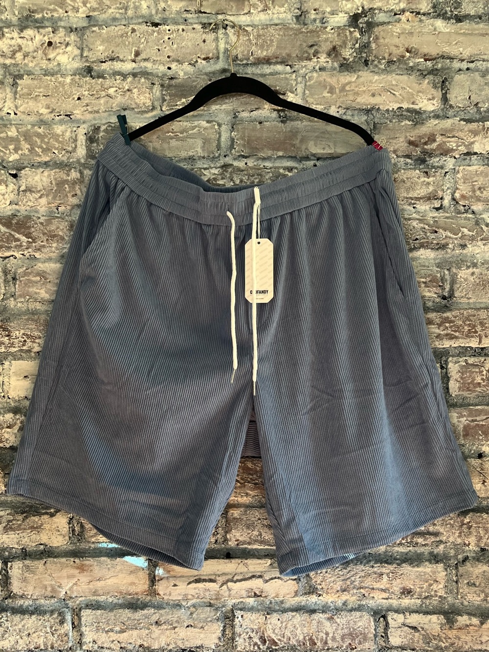 COOFANDY Men's Blue Gray Corduroy Drawstring Athletic Shorts NWT smoke/pet free
